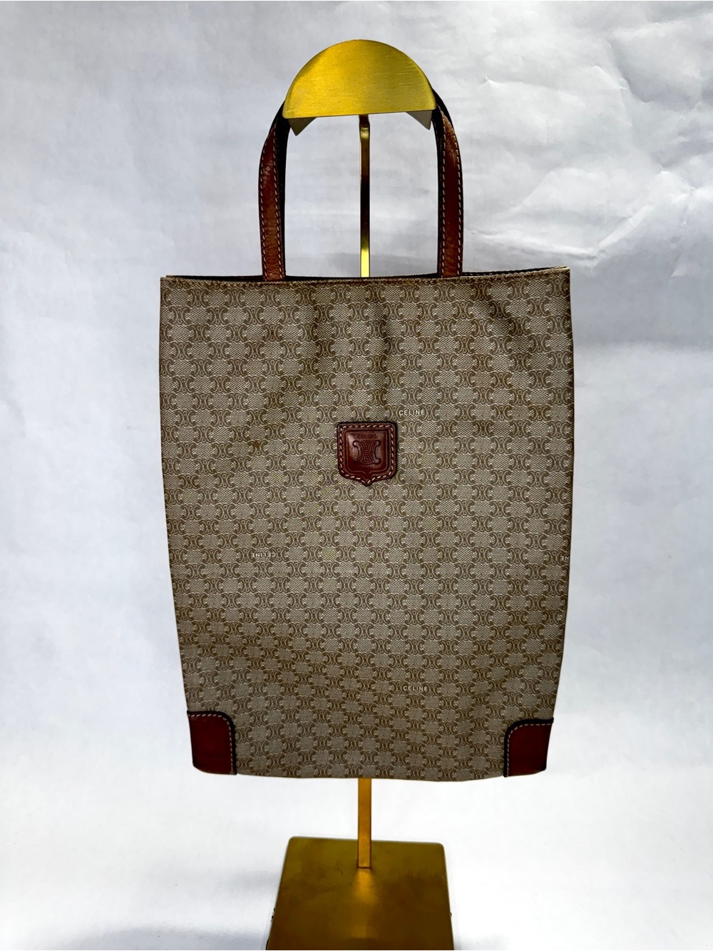 Vintage CELINE Macadam Monogram Tote Bag Brown Leather Made in Italy M07